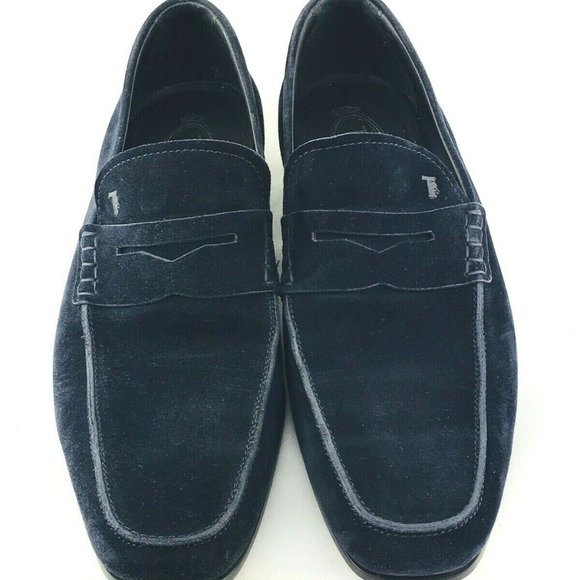 $645 TODS Mens Suede Penny Loafers Navy Blue Slip - Picture 7 of 12